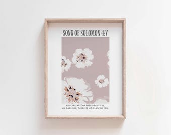 Impresión floral del Cantar de los Cantares 4:7, regalo cristiano de bodas (descarga digital)