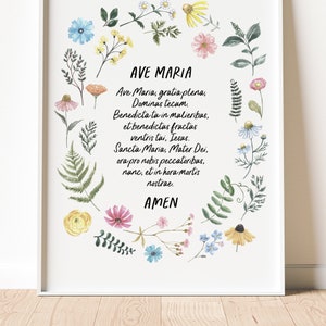 Ave Maria Wall Art, Hail Mary Latin Wall Art, Catholic Wall Decor ...
