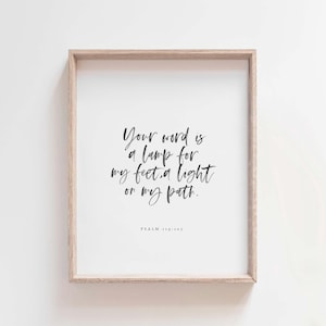Psalm 119:105 Wall Art, Your Word Is a Lamp to My Feet Print, Bible Verse Printable, Christian Minimalist Scripture Decor