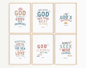 Láminas de versículos bíblicos para niños: Decoración cristiana para habitación infantil (descarga digital)