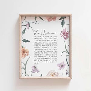 The Memorare Prayer Catholic Wall Art, Virgin Mary Printable, Marian Devotion Floral Scripture Decor, Christian Home Digital Download