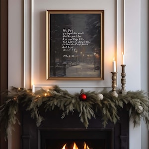 John 3:16 Christmas Winter Print, For God So Loved The World Scripture Wall Art, Christmas Gift Idea, Christmas Home Decor
