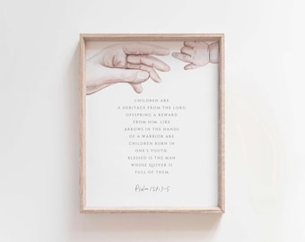 Psalm 127:3-5 Bible Verse Print, Children Are a Heritage, Christian Parent and Baby Wall Art, Minimalist Scripture Nursery Decor