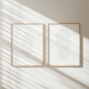 Juego de impresiones bíblicas de Efesios 5:22-28, arte mural con versículos bíblicos para esposas y esposos, decoración para el hogar para el matrimonio cristiano, regalo para parejas cristianas