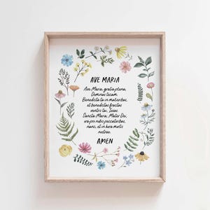 Ave Maria Print: Latin Prayer, Catholic Floral Wall Art (Digital Download)