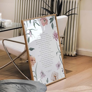 May include: A framed print with a white background and floral illustrations. The print features a quote about peace and trust, with the text "WAY TODAY THERE BE PEACE WITHIN MAY YOU TRUST THAT YOU ARE EXACTLY WHERE YOU ARE MEANT TO BE MAY YOU NOT FORGET THE INFINITE POSSIBILITIES THAT ARE BORN OF FAITH IN YOURSELF AND OTHERS MAY YOU USE THE GIFTS THAT YOU HAVE RECEIVED AND PASS ON THE LOVE THAT HAS BEEN GIVEN TO YOU MAY YOU BE CONTENT WITH YOURSELF JUST THE WAY YOU ARE LET THIS KNOWLEDGE SETTLE INTO YOUR BONES AND ALLOW YOUR SOUL THE FREEDOM TO SING DANCE PRAISE AND LOVE IT IS THERE FOR EACH AND EVERY ONE OF US ST. THOMAS ON LOVE"