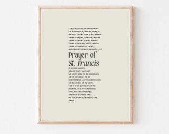 Prayer to St Francis of Assisi, prayer for peace, catholic prayer wall art print, christian home wall decor wall art, saint quote