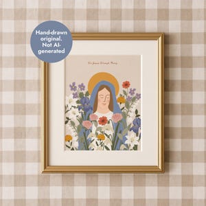 Marian Floral Art Print: Catholic Virgin Mary Decor (Digital Download)