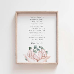 Psalm 139:13-14 Fearfully and wonderfully made, christian nursery decor, nursery bible verse, nursery scripture wall art, nursery bibl image 1