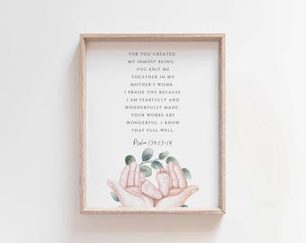 Psalm 139:13-14 Fearfully and wonderfully made, christian nursery decor, nursery bible verse, nursery scripture wall art, nursery bibl