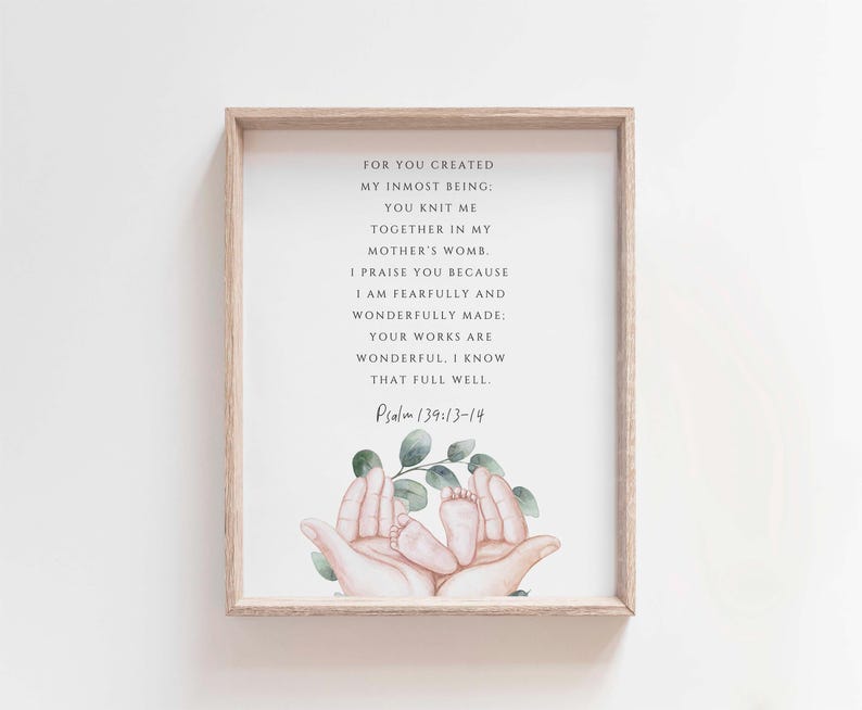 Psalm 139:13-14 Fearfully and wonderfully made, christian nursery decor, nursery bible verse, nursery scripture wall art, nursery bibl image 1