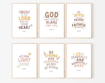 Láminas de versículos bíblicos bohemios para niños: Decoración para la escuela dominical (descarga digital)