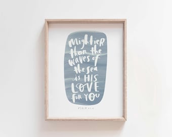 Psalm 93:4 machtiger dan de golven van de zee is zijn liefde voor jou moderne minimalistische Schrift bijbelvers kunst aan de muur christelijk huis muur decor
