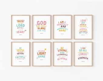 Láminas de versículos bíblicos para niños: Decoración cristiana para habitación infantil (descarga digital)