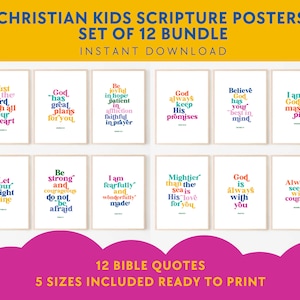 Kids bible verse, scripture poster quirky wall art, church sunday school, christian education printable, catechism christian classroom decor