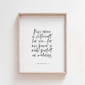 2 Corinthians 12:9 Wall Art, My Grace Is Sufficient Print, Christian Bible Verse Printable, Modern Brush Script, Faith Encouragement