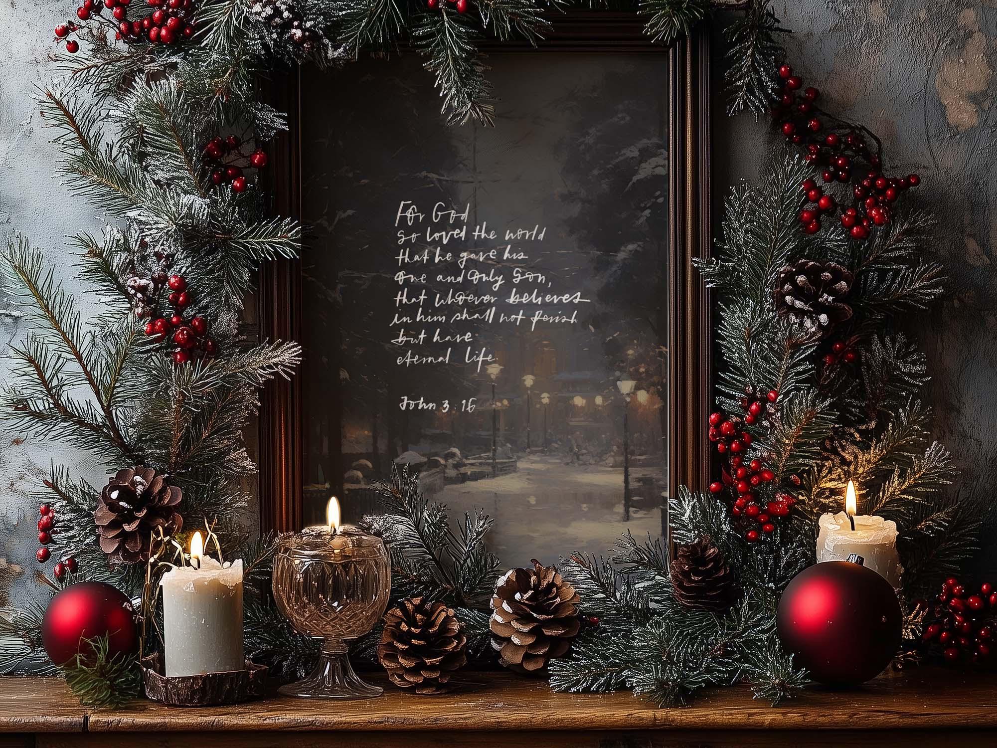 Juan 3:16 Impresión navideña de invierno, Porque de tal manera amó Dios al  mundo, Arte mural bíblico, Idea de regalo navideño, Decoración navideña  para el hogar - Etsy México, image size:2000x1500