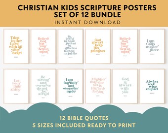 Láminas de versículos bíblicos para niños: Decoración cristiana para habitación infantil (descarga digital)