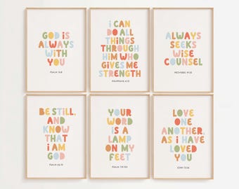 Kids Bible Verse Prints: Colorful Christian Nursery Decor (Digital Download)