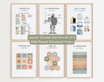 Pôsteres educativos bíblicos para crianças cristãs em espanhol (download digital)
