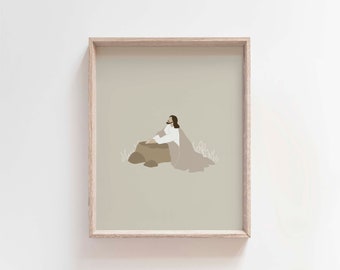 Jesus Praying At Garden of Gethsemane, Luke 22:42, Modern Christian Wall Art, Minimalist Christian Art, Bible Story Art, Bible Sketches