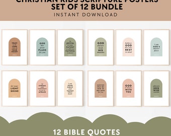 Pósteres con versículos bíblicos: Decoración cristiana para habitación infantil (12 unidades) (Descarga digital)