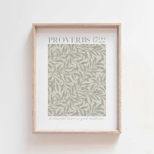 Proverbs 17:22 Bible Verse Print, A Cheerful Heart is Good Medicine, Christian Wall Art, Scripture Botanical Digital Download