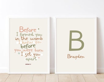 Jeremiah 1:5 Before i formed you in the womb, custom name bohemian bible verse nursery, nursery scripture wall art, christian nursery decor