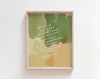Proverbs 3:5-6 Scripture Print, Earth Tones Bible Verse (Digital Download)