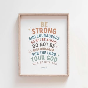 Joshua 1:8-9 Be strong and courgeous nursery scripture bible verse wall art, boho christian nursery, christian baby room, minimalist nursery