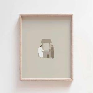 Woman At The Well, Samaritan Woman, John 4, Jesus Art, Bible Sketches, Bible Story Art, Christian Modern Art Print, Bible Verse Wall Art