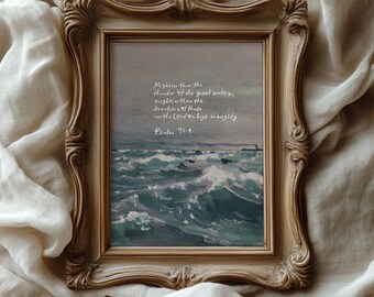 Psalm 93:4 bijbelvers afdrukken, machtiger dan de donder van de grote wateren, schriftkunst aan de muur, zijn liefde voor jou Christian Home Decor