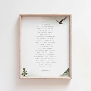 Isaiah 40:28-31 Hope in the Lord soar on wings like eagles modern watercolor aesthetics scripture bible verse wall art christian home decor