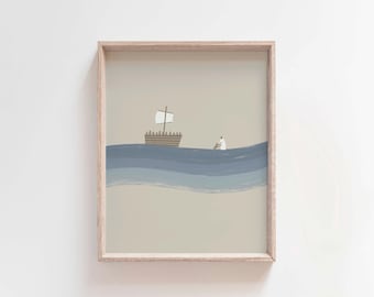 Jesus Saves Peter Art Print, Christian Coastal Decor (Digital Download)