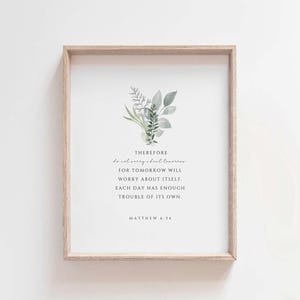 Matthew 6:34 Wall Art, Bible Verse Printable, Christian Scripture Print, Minimalist Faith Decor, Do Not Worry Verse Wall Art