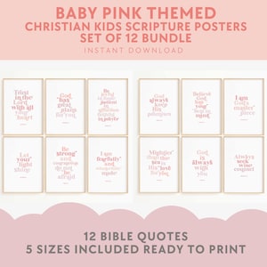 Pink Christian Nursery Decor: Bible Verse Posters (Set of 12) (Digital Download)