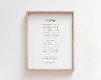 Deuteronomy 6:5-7 Love the lord with all your heart modern scripture bible verse wall art, christian home wall decor printable