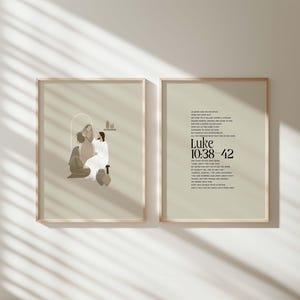 Set of 2 Mary and Martha, Luke 10:38-42, Jesus at Bethany, Christian Wall Art, Modern Christian Art, Bible Sketches, Christian Home Decor
