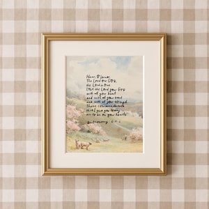 Deuteronomy 6:4-6 Wall Art, Love the Lord Your God Scripture Print, Christian Bible Verse Cottagecore, Christian Farmhouse Home Decor