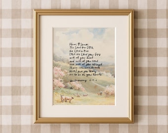 Deuteronomy 6:4-6 Wall Art, Love the Lord Your God Scripture Print, Christian Bible Verse Cottagecore, Christian Farmhouse Home Decor