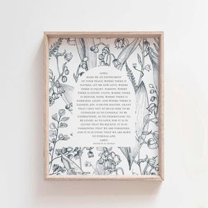 The Prayer of St Francis Print, Christian Wall Art, Catholic Decor, Vintage Lily Of The Valley Art, Religious Printable, Catholic Gift Idea