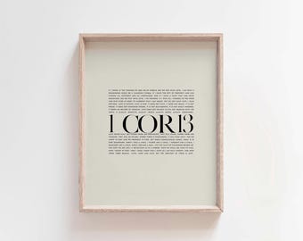 1 Korintiërs 13-afdruk: liefde is geduldig, bijbelvers muurkunst (digitale download)