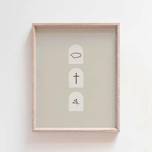 Lent and Easter Digital Art Print, Minimalist Christian Wall Art, Crown of Thorns, Jesus Crucifix, Easter Symbols, Modern Religious Decor