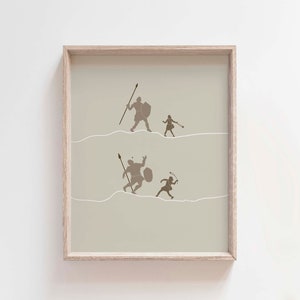 David and Goliath Print: Minimalist Bible Story Art (Digital Download)