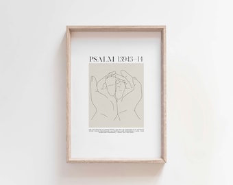 Psalm 139:13-14 Nursery Print, Fearfully and Wonderfully Made Art, Baby Feet Line Drawing Scripture Poster, Christian Digital Download