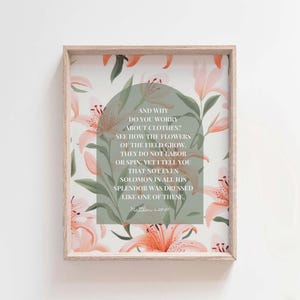 Matthew 6:28-29 Floral Bible Verse Print, Christian Printable Wall Art, Scripture Flower Faith Decor, God Provides, Consider The Lilies