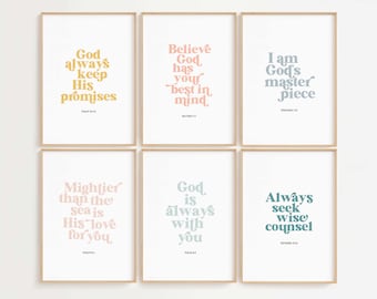Pósteres con versículos bíblicos: Decoración cristiana para habitación infantil (descarga digital)