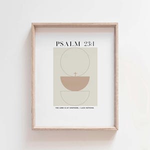 Psalm 23:1 The Lord Is My Shepherd Print, Minimalist Christian Wall Art, Modern Bible Verse Decor, Neutral Cross Abstract Art