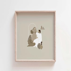 At The Home Of Martha And Mary, Luke 10:38-42, Jesus Art, Modern Christian Wall Art, Bible Sketches, Christian Home Decor, Gift For Her
