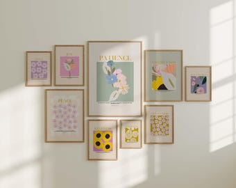 Fruits of the Spirit Print Set: Retro Floral Christian Wall Art (Digital Download)